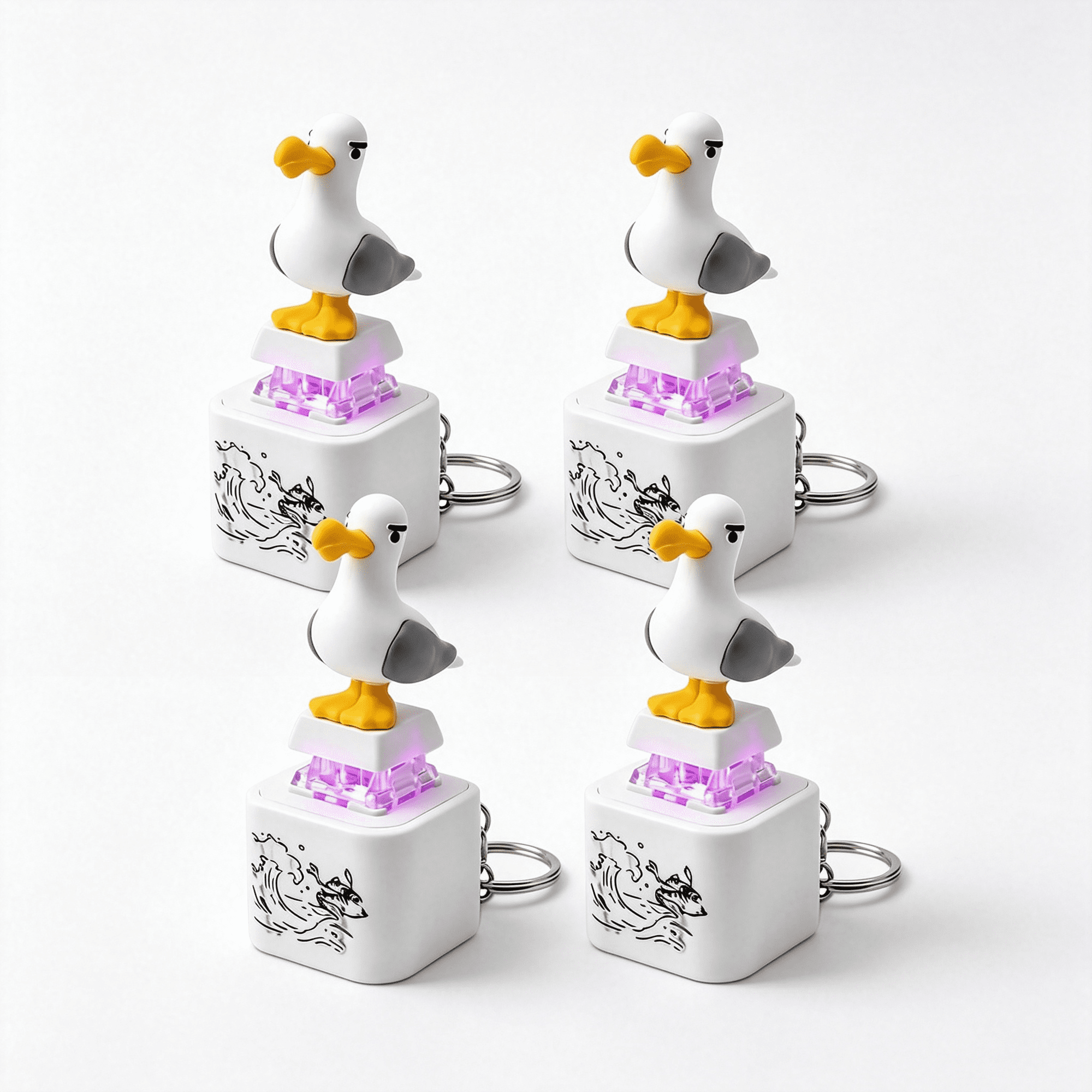CYFW Seagull Mine Button Keychain Set Type-C Mechanical Click Fidget Desk Portable Stress Relief Keychain Rechargeable Keyboard with Real Sound&Led Light Funny Interactive Gifts for Adults(4 Pcs)