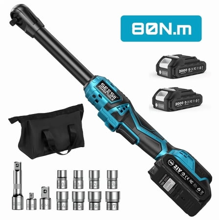 SEESII Extended Cordless Ratchet Wrench 21V 3/8" 80NM Brushless Electric Wrench Set 400RPM 2*Battery