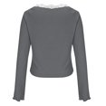 thumbnail image 6 of FRSASU Women Y2K Lace Patchwork Tee Top Long Sleeve Fairy Grunge T-Shirts Vintage Aesthetic Slim Top Dark Gray, 6 of 6
