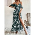 thumbnail image 2 of ZOELNIC Women's Floral Maxi Dress Cold Shoulder Split Thigh Belted A Line Long Summer Dress, S, 2 of 6