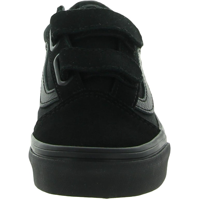 Vans Girls Old Skool V Leather Skate Shoes Black 1 Medium (B,M) Little Kid | Sneaker low