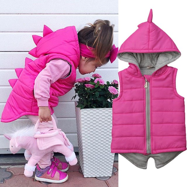 Veste Dinosaure pour Tout-Petit Garçon Fille, Manteau Sans Manches pour Enfants, Gilet à Fermeture à Glissière, Hauts, Vêtements d'Extérieur, Chandails à Capuchon, Gilet 0-7 Ans