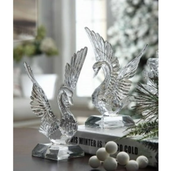 Icy Giftware Faceted Cut Swan Figurine Decorations - 5.75" - Set of 2