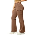 thumbnail image 2 of Sunnin Women Cargo Flare Pants Solid Color Fleece Lined Casual Lounge Pants with Pockets, 2 of 6