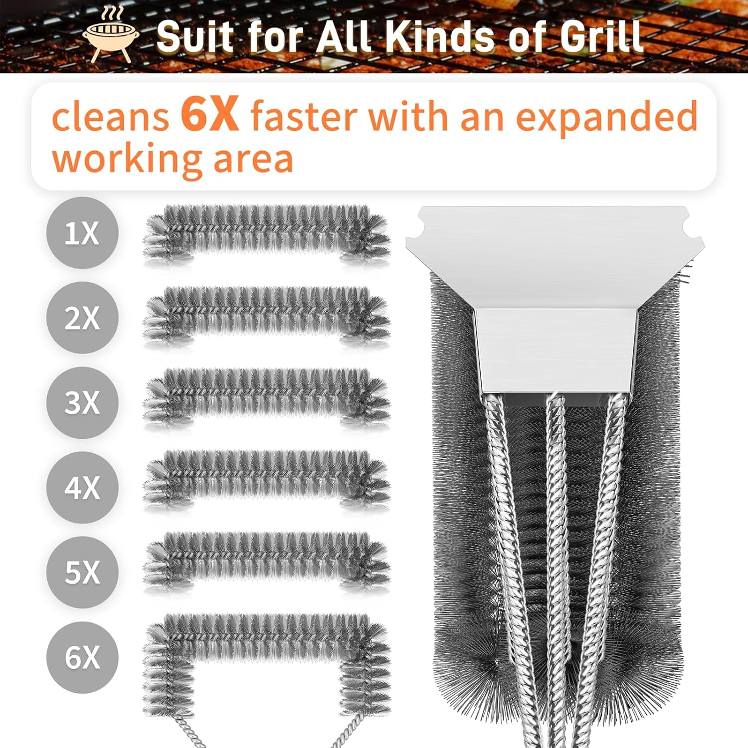 Grill Brush and Scraper 18 Inch Adjustable Handle BBQ Cleaning Brush with Bottle Opener Extra Strong Grill Cleaner for Gas and Charcoal Grill Grates Outdoor Grill Accessories