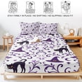 thumbnail image 5 of Twin XL Size Fitted Sheet Set - Purple Floral Halloween 2 Piece Bedding Sets 16" Deep Pocket Fitted Sheet with 1 Pillowcases, Horror Black Cats Brushed Microfiber Hotel Luxury Bed Sheets, 5 of 9