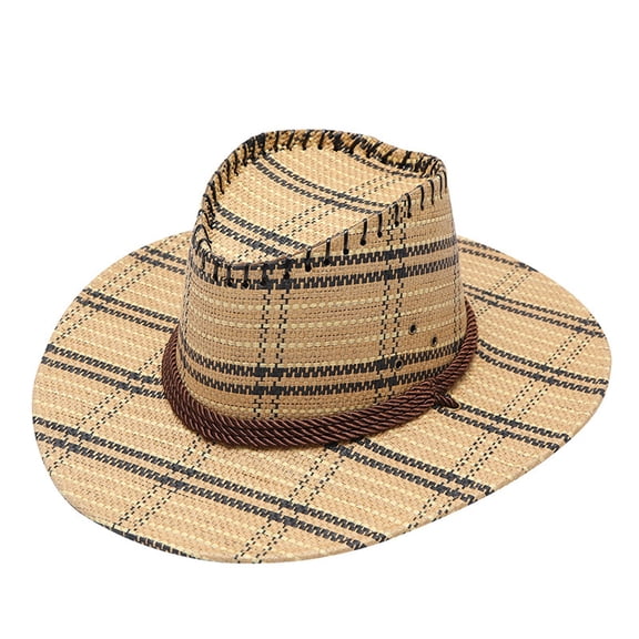 Hats For Women Fashion Adult Casual Plaid Printed Summer Western Cowboy Sun Hat Wide Brim Travel Sun Cap