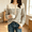 Beige, variant on Women's Striped Henley Knit Sweater Long Sleeve Button Crew Neck Pullover Top, M