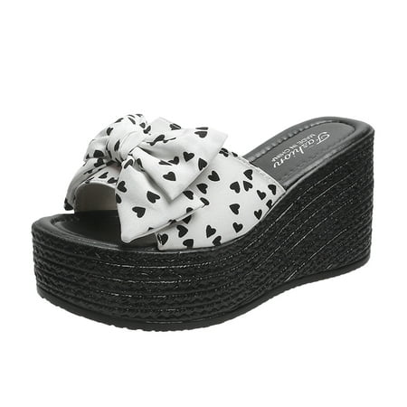 

YanHoo Slip On Flatform Slides for Women Dressy Cute Bow Wedge Sandals Comfortable Open Toe Flatform Chunky Summer Beach Dress Shoes for Women.