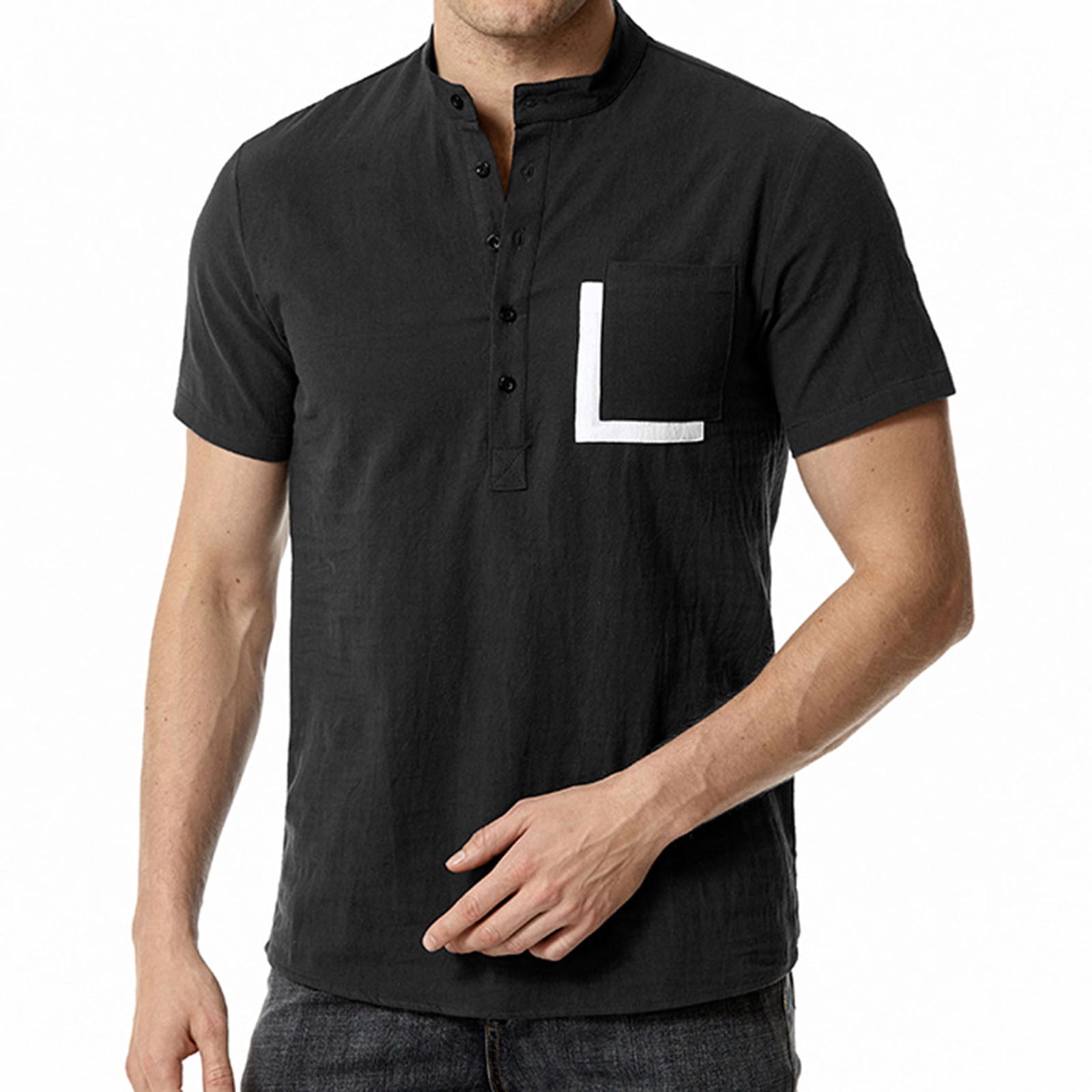 Chemise D'été Homme En Lin - Manches Courtes, Coupe Ample Et Décontractée - Couleur Unie, Avec Poche Poitrine - 5