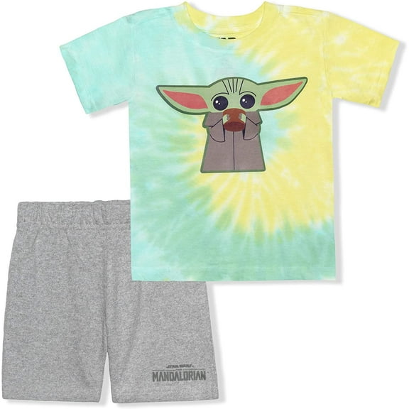 STAR WARS 2 Pack Baby Yoda Tie Dyed Short Sleeve Tee Shirt and Shorts Set for Boys