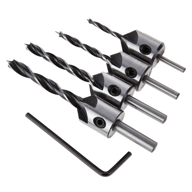 4 Uds HSS 5 Flauta Avellanador Juego Brocas Tornillo Herramienta Chaflán para Carpintería