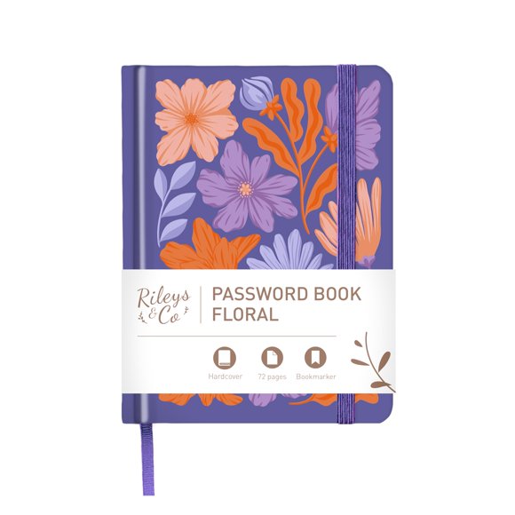 Rileys & Co. Password Book with Alphabetical Tabs, Password Keeper, Password Books for Seniors, Password Notebook for Internet Login, Website, Username (6 x 5 Inches, Purple - Floral)