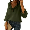 thumbnail image 2 of Karight Womens Sweaters Fall Winter Clothes Long Sleeve Button Down Ruffle Crew Neck Casual Knitted Pullover Tops, 2 of 6
