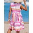 thumbnail image 2 of Cupshe Women's Ruffle Beach Mini Dress Split V Neck A Line Sleeveless Geometric Stripe Tropical Leaf Pattern Summer Dresses, Size S-XL, 2 of 5