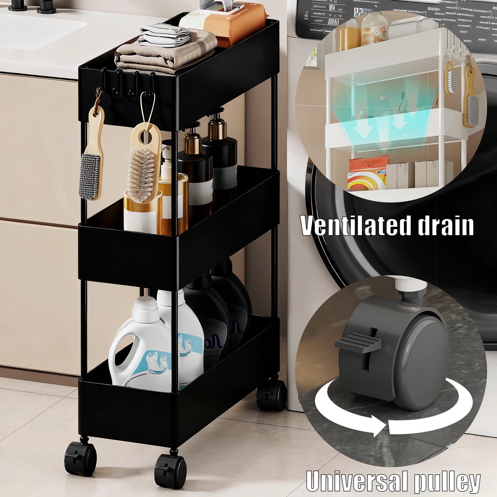 Viflosae Rolling Storage Cart Cart Organizer Slim Space-saving Organizer Bathroom and Laundry Room Slot Organizer On Wheels for Bathroom and Toiletries