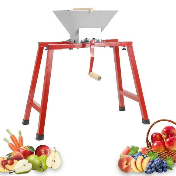 Biltek Fruit Crusher & Apple Grinder for Cider Press & Fruit Wine Maker, Stainless Steel Vegetable Scratter, Ergonomic Wood & Easy Use Manual Food Mill Hand Crank, Includes Stand, 1.8 Gal (7-L)