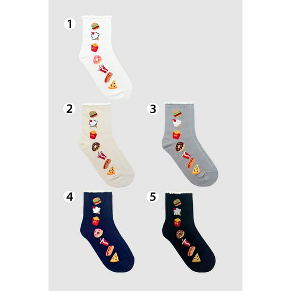 Women's Crew Food Mix Decoration Socks -5 Pairs Set