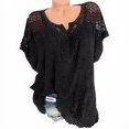 thumbnail image 4 of Chemisier Femme Dentelle Creuse Imprimée Col en V Manches Courtes Blouse Décontractée, Noir, m, 4 of 5