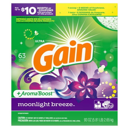 Gain Powder Laundry Detergent for Regular and HE Washers, Moonlight Breeze Scent, 93 ounces 63
