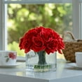 thumbnail image 2 of 16 Heads Silk Rose Flowers in Glass Vase with Faux Water, 2 of 5