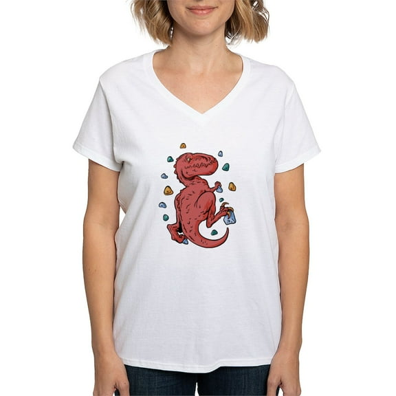 CafePress - Trex Indoor Rock Climbing T Shirt - Womens Cotton V-Neck T-shirt