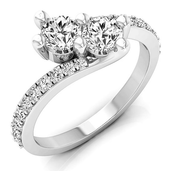 Dazzlingrock Collection 1.00 Carat (ctw) 14K Round Diamond Ladies Two Stone Bridal Engagement Ring 1 CT, White Gold, Size 9.5