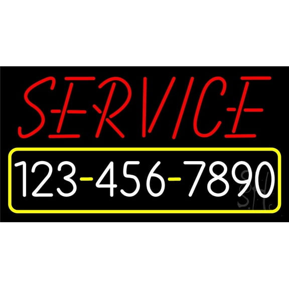 Service With Phone Number LED Neon Sign 13 x 24 - inches, Clear Edge Cut Acrylic Backing, with Dimmer - Bright and Premium built indoor LED Neon Sign for Computer & Electronics store decor.