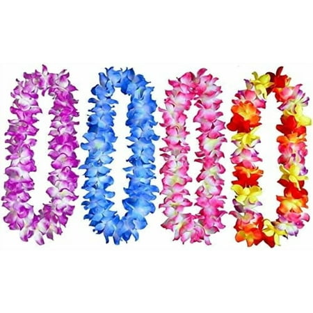 4 Pcs Thicken 41 Inch Hawaiian Leis, 4 Color Lei for Graduation Party, Dance Party, Photo Prop in Outdoors(4pcs 4color)