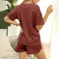 thumbnail image 4 of Scyoekwg Summer 2 Piece Outfits for Women Sweatsuits Sets Trendy Loose Solid Color Short Sleeve Round Neck Tops Shorts Home Pajamas Sets Casual Outfits (Red,S), 4 of 7