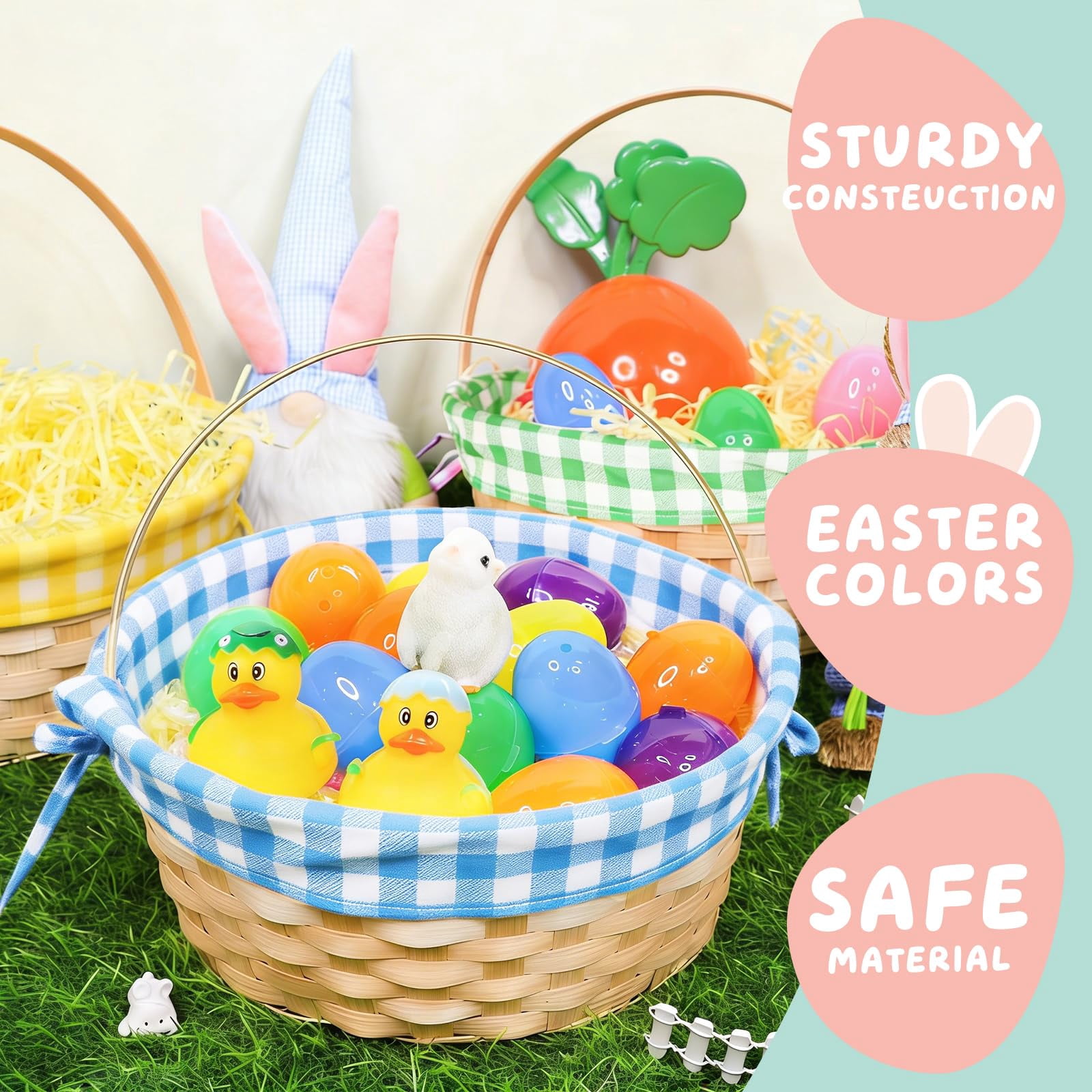 3 Easter Baskets With Plaid Lining And Handle Bunny Gifts For Egg Hunt  Party Filling Favors Spring Outdoor Activity Prizes