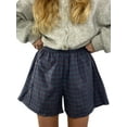 thumbnail image 2 of Yunliwuli Women's Summer Casual Plaid Shorts Elastic Band Wide Leg Beach Streetwear Shorts, 2 of 9