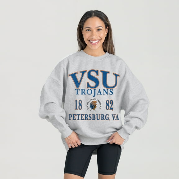 Women's Gameday Couture Ash Virginia State Trojans Premium Fleece Pullover Sweatshirt