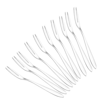 

10Pcs Stainless Steel Reusable Fruit Fork Cake Dessert Salad Flatware Fork Two-Tine Fork Set Kitchen Tool 13cm