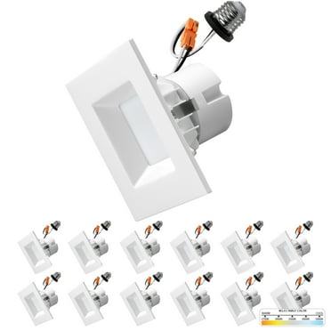 4 Inch Square LED Retrofit Downlight (12 Pack), 11W 120V 750 Lumens, 5CCT Switchable 2700K-5000K ETL/ES/JA8 T24 Compliant, White Trim