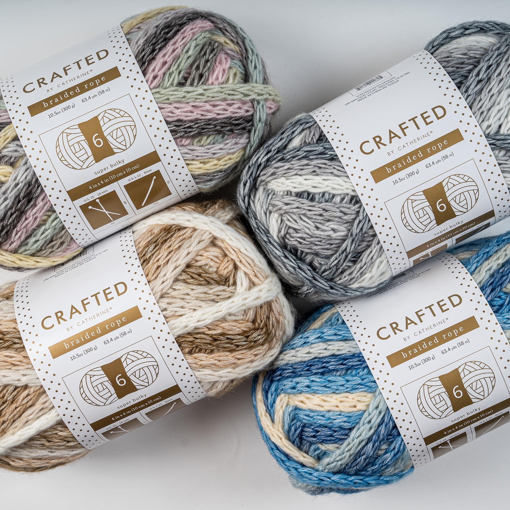 Crafted by Catherine Charcoal Braided Rope Super Bulky Yarn, 63 yards, 10.5oz/300g (2 Pack)