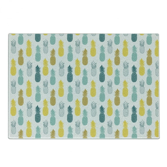 Pineapple Cutting Board, Tropical Pattern of Exotic Fruit Silhouettes on a Plain Background, Decorative Tempered Glass Cutting and Serving Board, in 3 Sizes, by Ambesonne