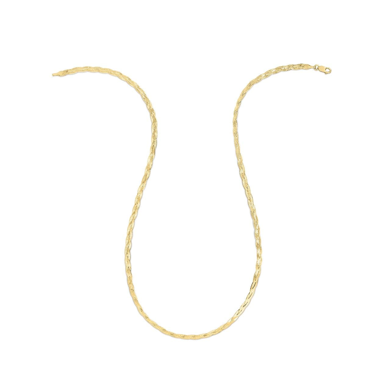 Floreo 14k Yellow Gold 3.2mm Solid Braided Herringbone Necklace