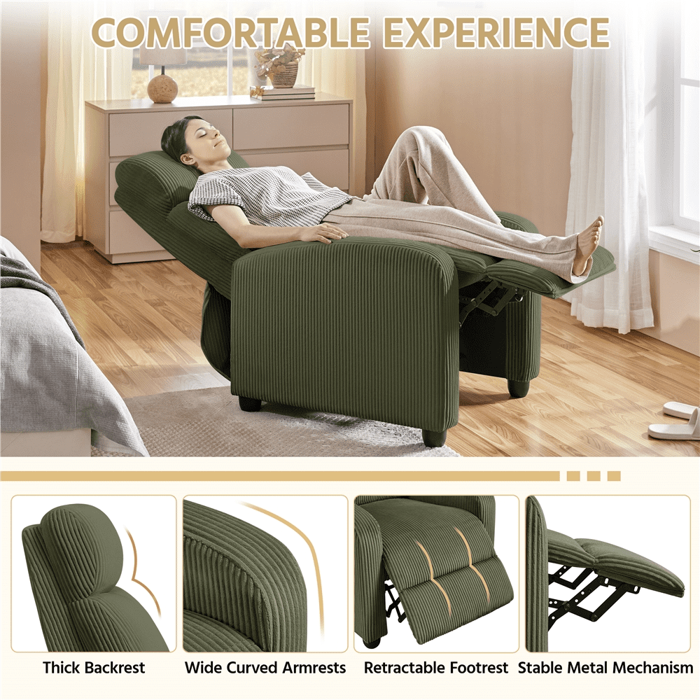 Renwick Modern Corduroy Recliner Chair with Pocket Springs for Living Room, Dark Green