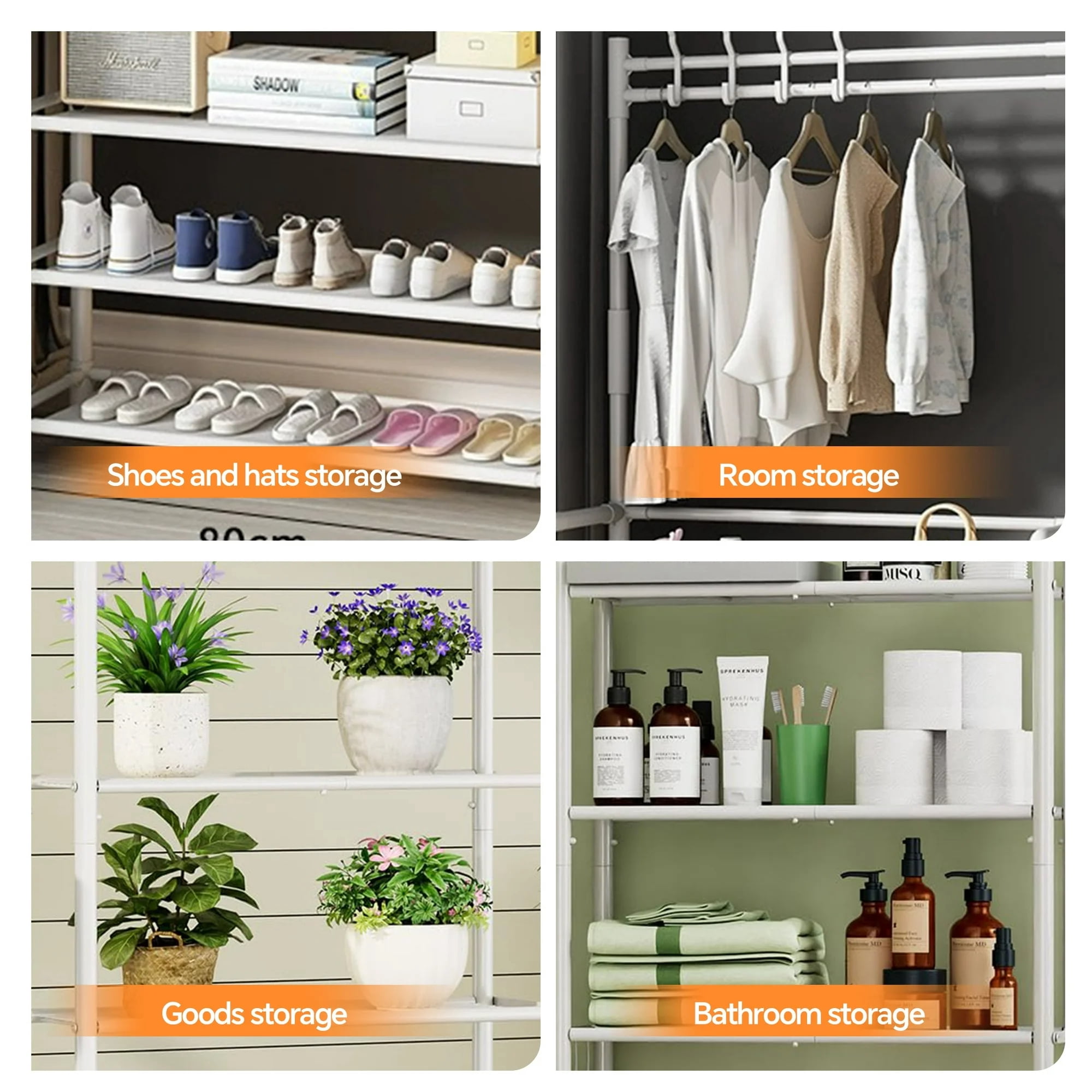 3-in-1 Entryway Coat Rack with Shoe Rack, Coat Rack With Shoe Storage，Coat and Shoe Rack, 31x10x67 inch， Multipurpose Hat and Shoe Storage Rack with 5-Tier 8 Hooks,  White