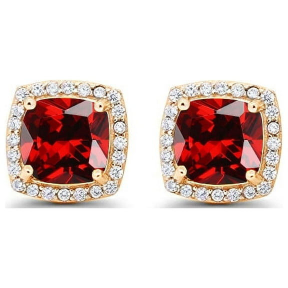 Paris Jewelry 14k Yellow Gold 3Ct Created Halo Princess Cut Garnet Stud Earrings Plated