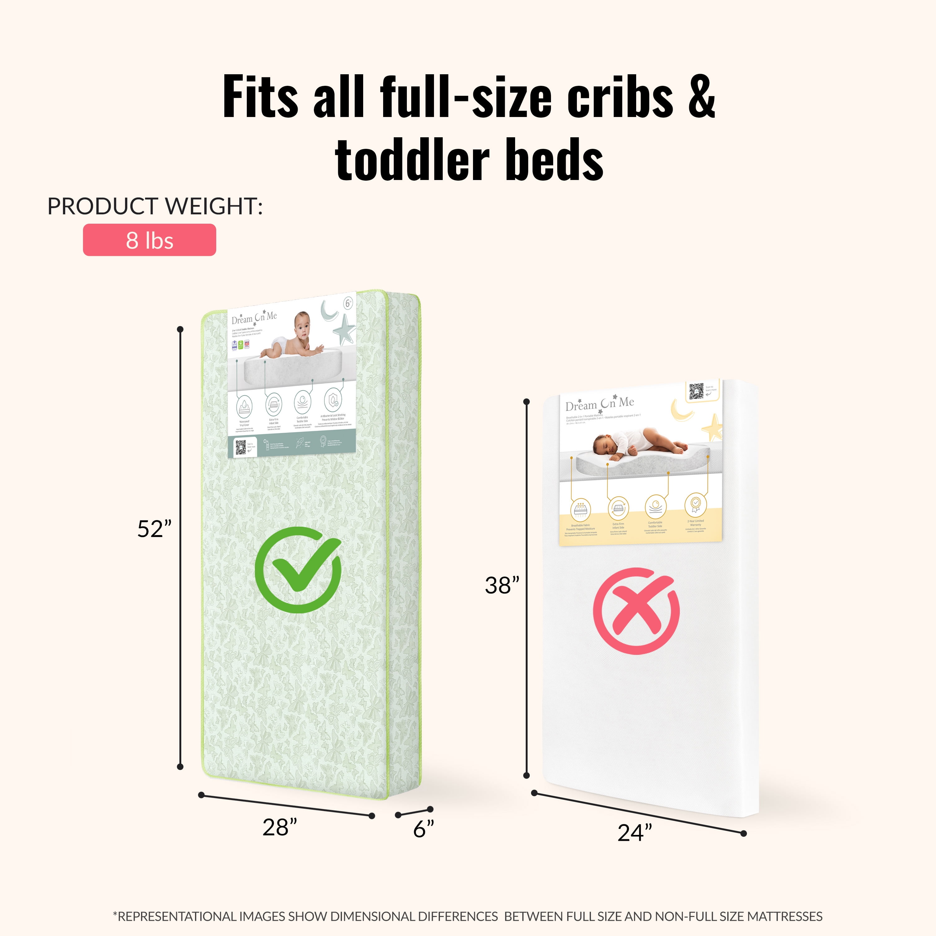 Dream On Me Little Butterflies 6" 2-in-1 Foam Core Crib and Toddler Bed Mattress