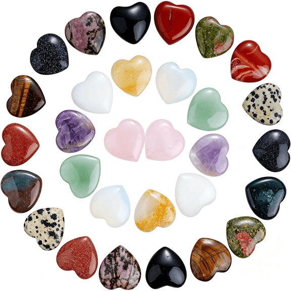 DESIGNICE 30 Chakras Stones 0.8" Healing Crystal Natural Heart Love Carved Palm Worry Stone Set Polished Thumb Gemstones Chakra Reiki Balancing Worry Stones