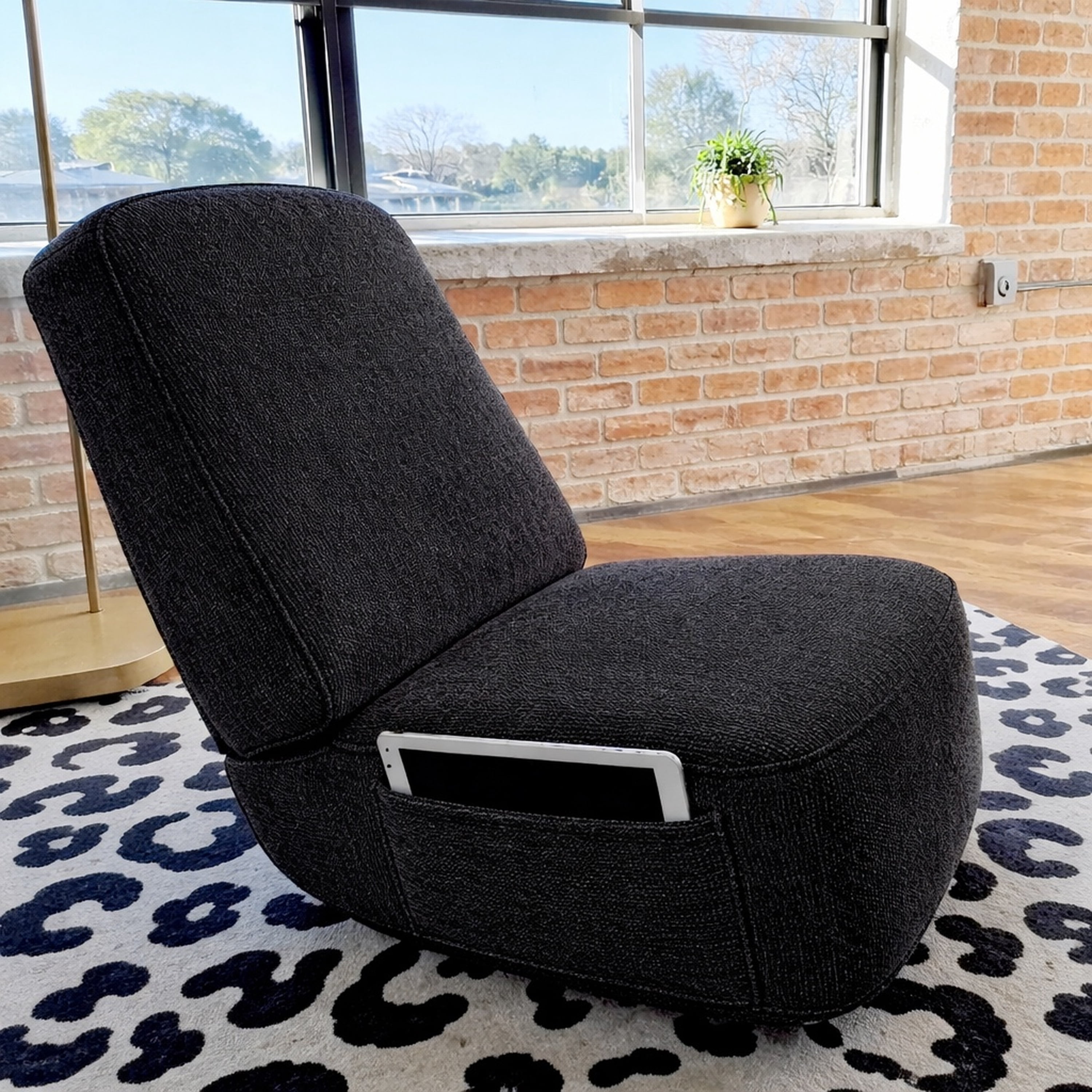 Sanford Living Roommate Rocking Accent Chair, Chenille Coal Black