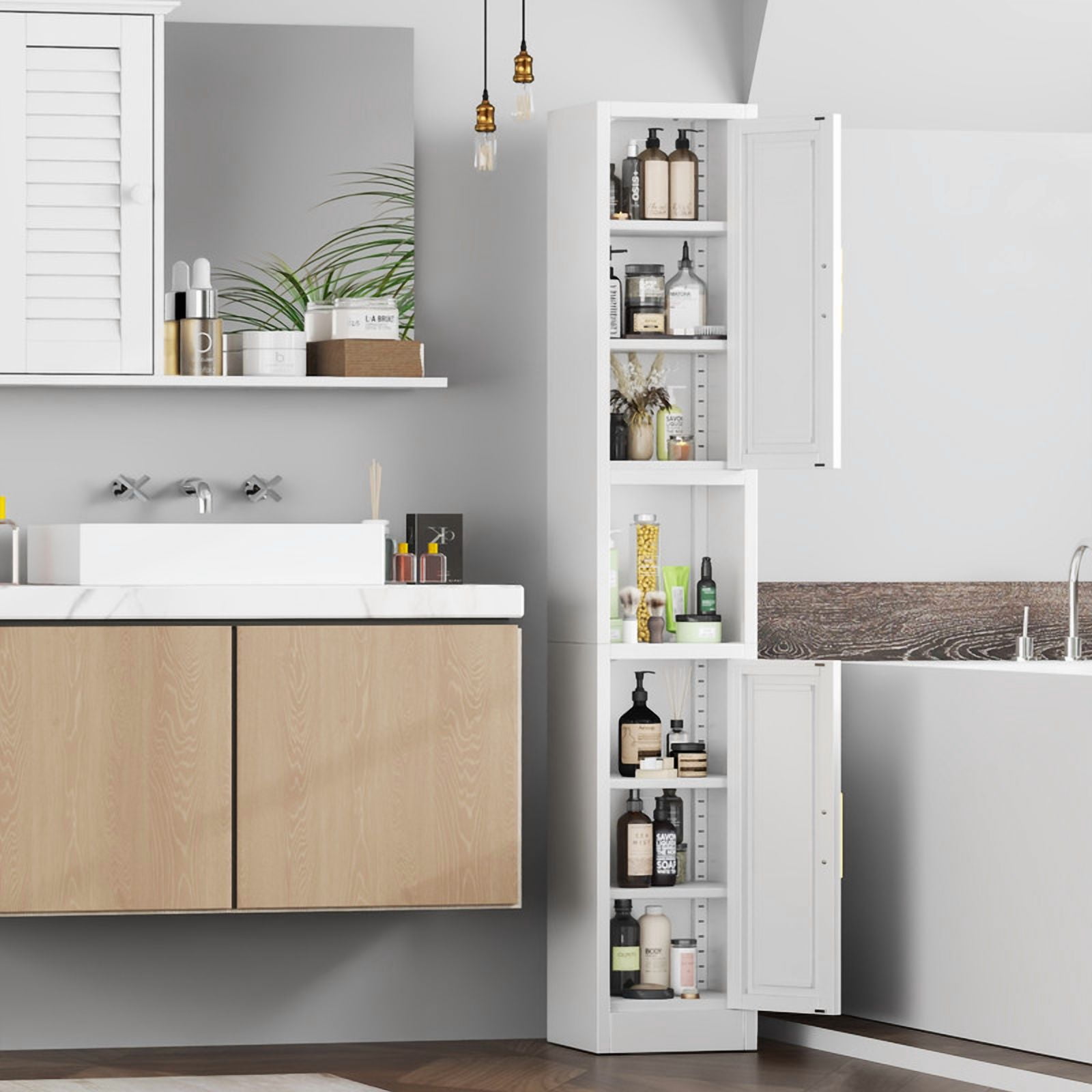 Ero 67" Metal Storage Cabinet with Lock, Tall Narrow Office File Cabinets with 2 Doors & 4 Adjustable Shelves