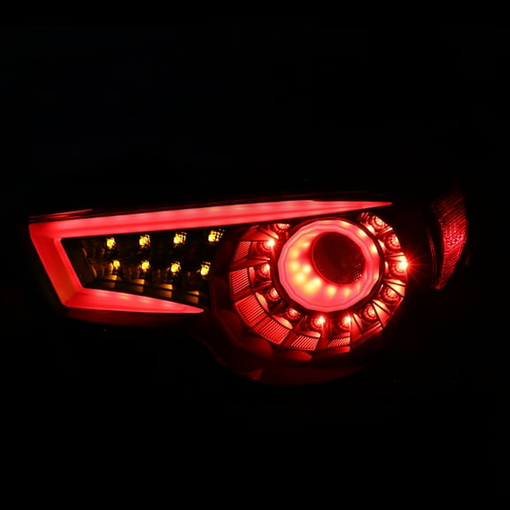 LED TAIL LIGHTS- BLACK HOUSING- CLEAR LENS WITH RED LIGHT BAR Made for and Compatible with 12-16 SCION FRS