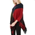 thumbnail image 2 of SWSMCLT Women's Plaid Sweater Poncho Casual Wrap Tassel Fringe Crochet Knit Ponchos and Wraps Soft Winter Warm Blanket Shawl Pashmina Cape Sweater Red One Size, 2 of 3