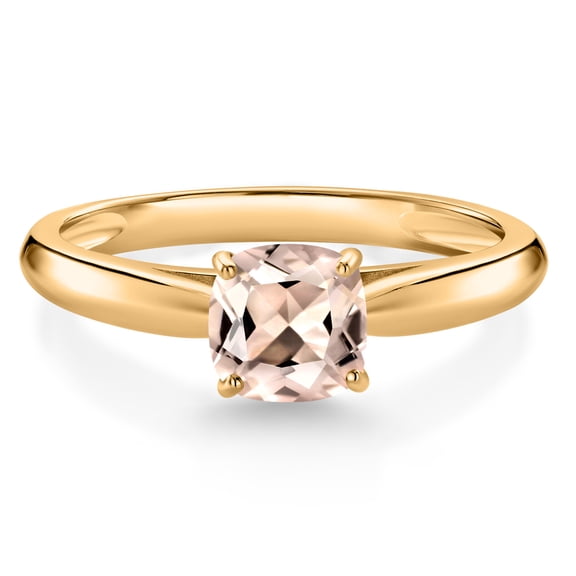 Gem Stone King 0.52 Ct Cushion Peach Morganite 10K Yellow Gold Engagement Ring (Size 8)