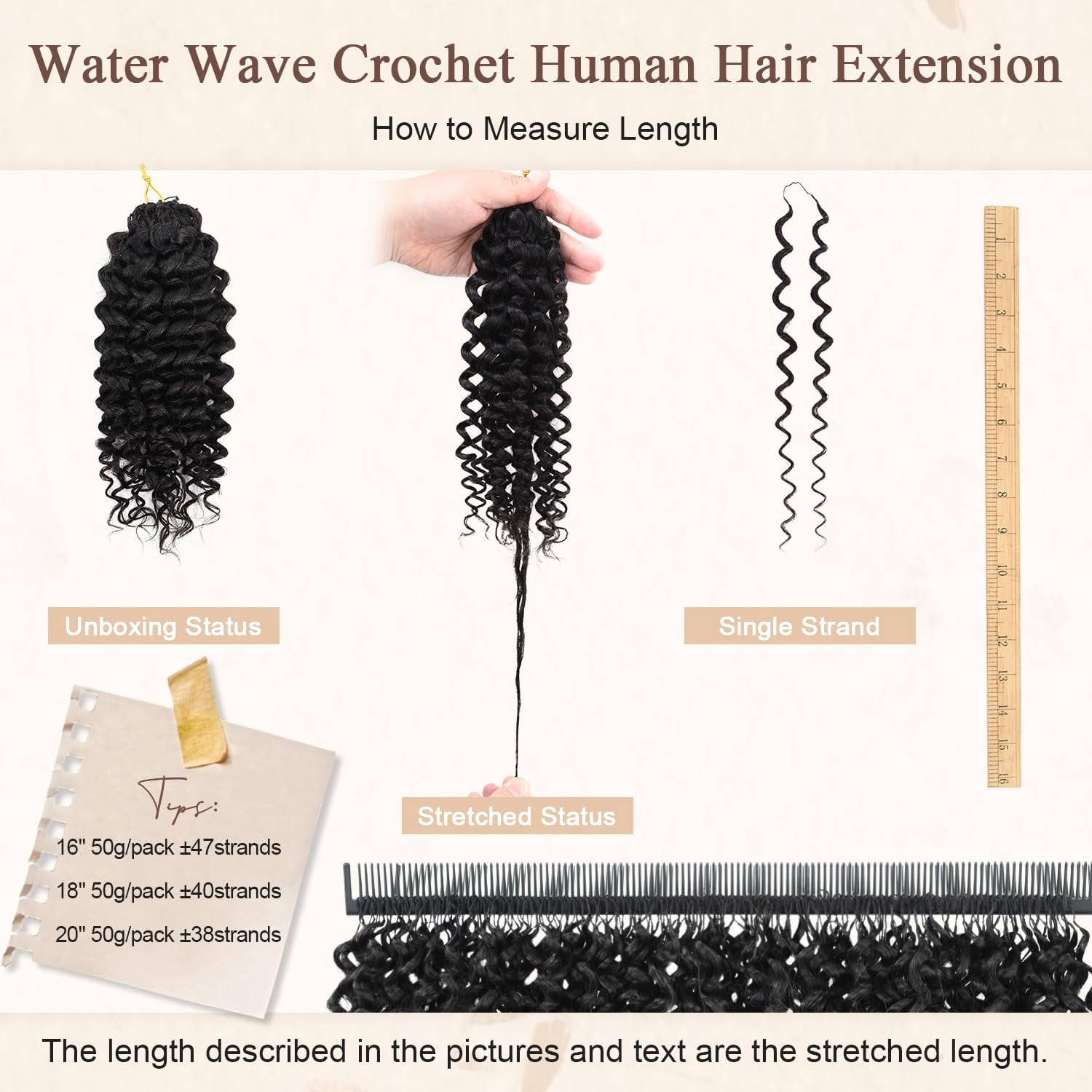 Crochet Human Hair,Water Wave Knotless Pre-Separated Human Crochet Hair Bundle,Miracle Knots Invisible Hair Extension for Black Women (150g- Black, 18" Water Wave)