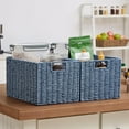 thumbnail image 2 of Wicker Storage Basket, Set of 2 Hand-Woven Paper Rope Wicker Basket, Large Storage Baskets for Organizing Toilet Paper, Foldable Cube Storage Organizer Bins for Shelves (Blue), 2 of 14